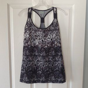 Athleta Fuse gray and black print, racerbank tank
